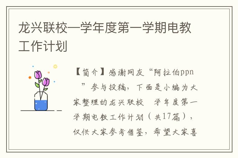 龙兴联校―学年度第一学期电教工作计划