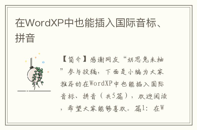 在WordXP中也能插入国际音标、拼音